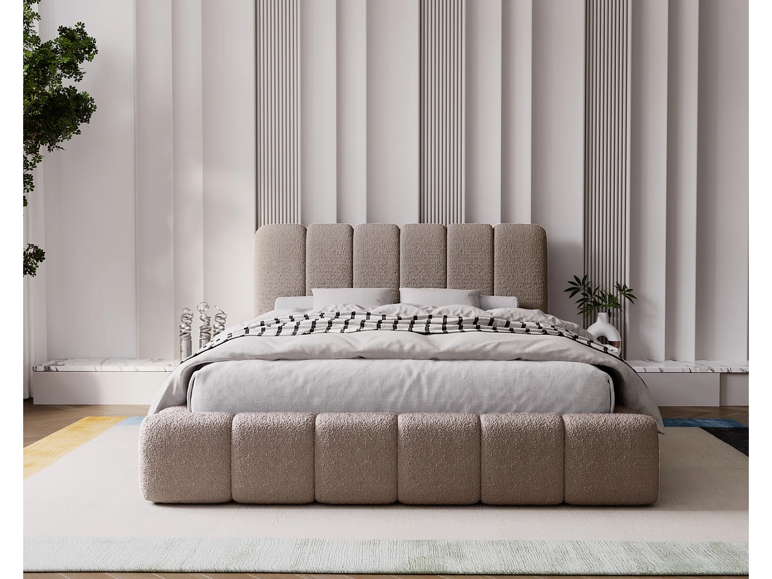 Emporius bed 160x200 Milan Bouclé - opbergruimte, lattenbodem, bedlade - tweepersoonsbed Bouclé - Bruin (Anthology 5)