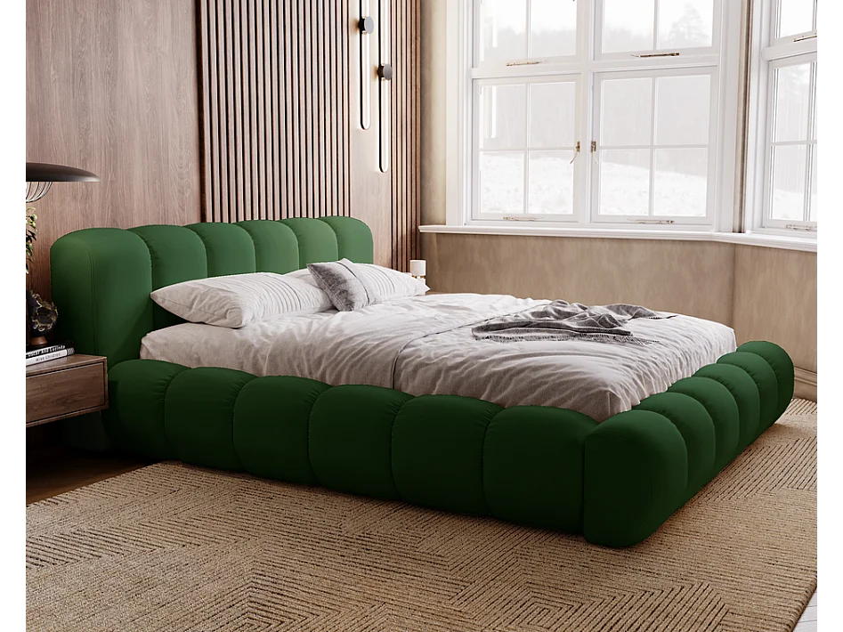 Emporius gestoffeerd bed 180x200 Cloud - Gestoffeerd Hoofdeinde, Lattenbodem, Opbergruimte - Tweepersoonsbed Fluweel - Groen (Jupiter 61)