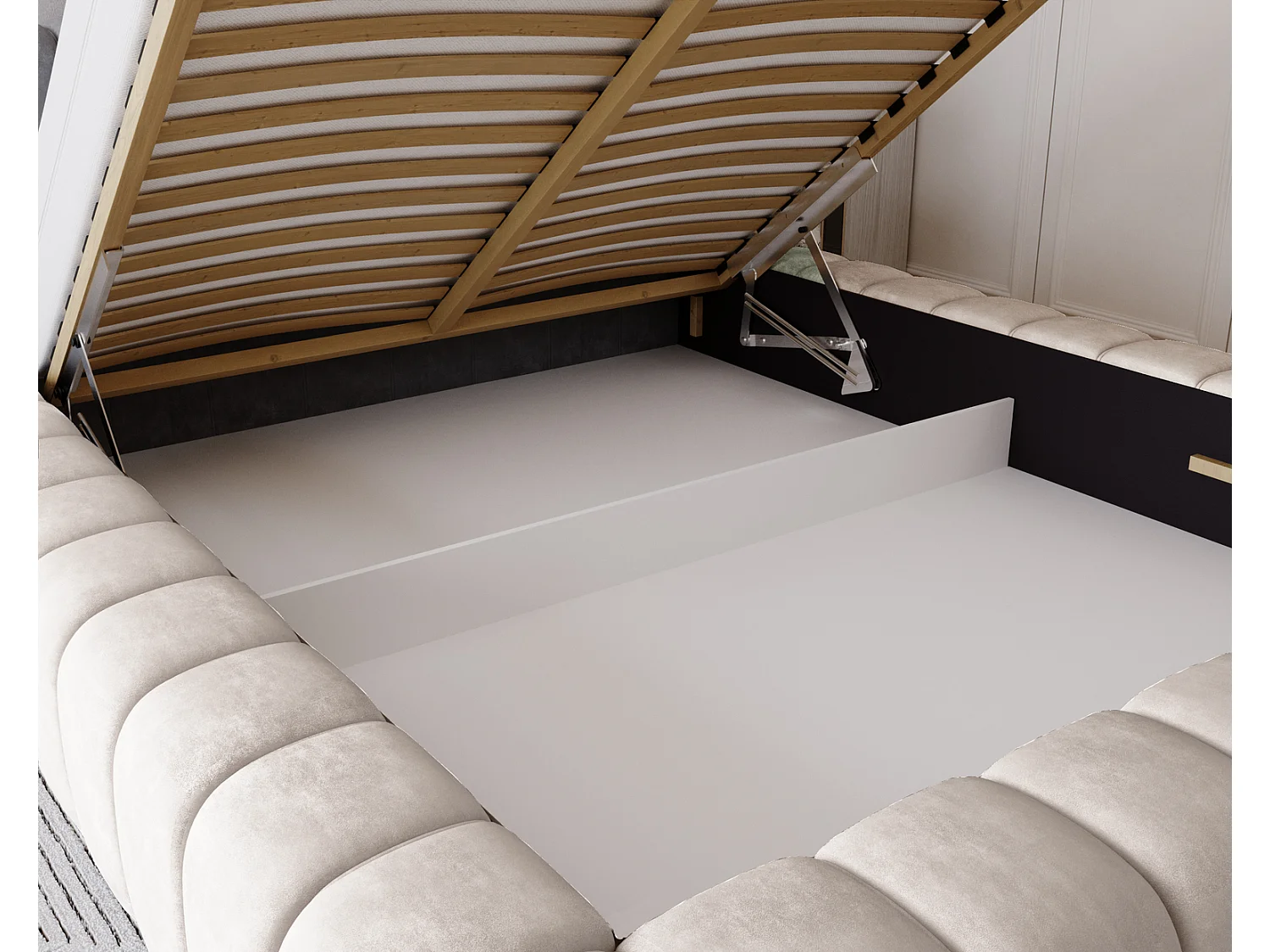 Emporius Lit avec Rangement 140x200cm Como, Lit capitonné, Lit adulte  - Mousse épaisse, tissu Velvet Crème (Whisper 1)