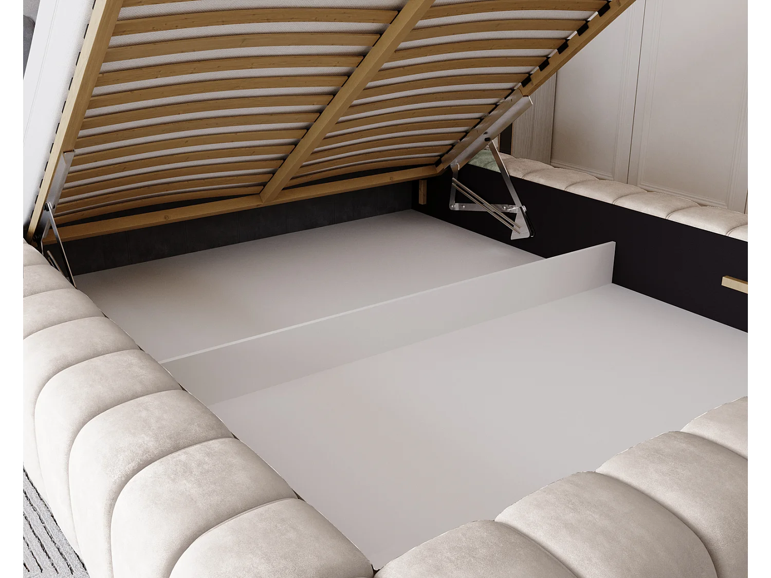 Emporius bed 140x200 met opbergruimte, lattenbodem Como - tweepersoonsbed, dik schuim, fluwelen - Crème (Whisper 1)