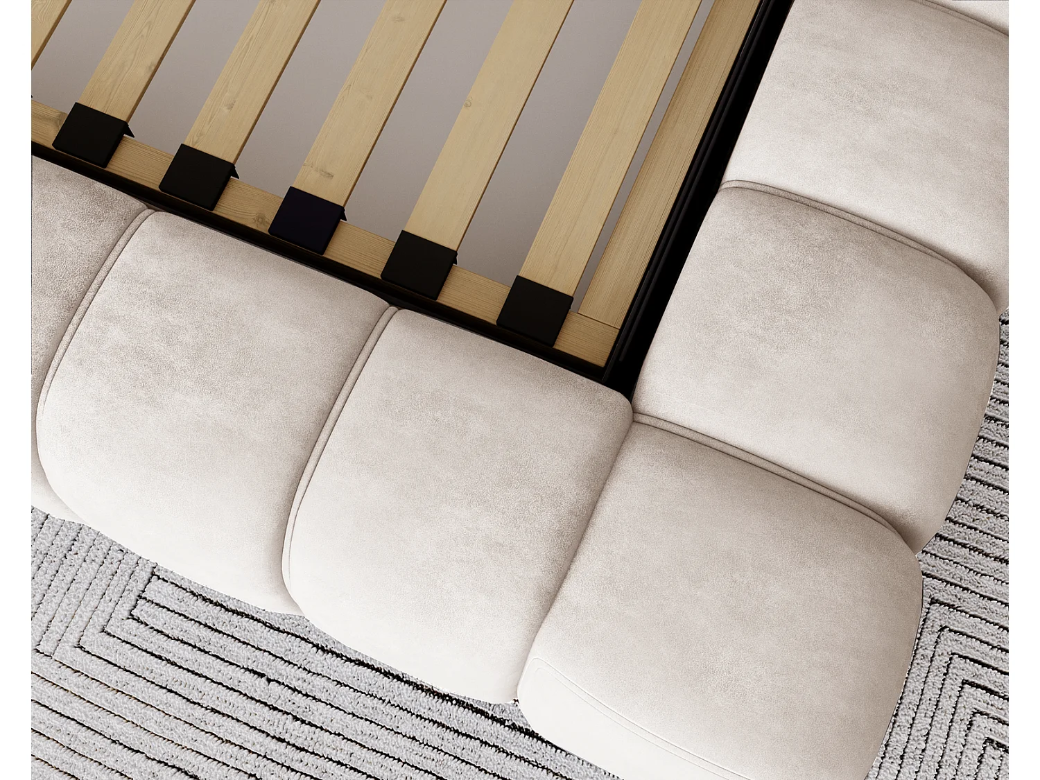 Emporius Lit avec Rangement 140x200cm Como, Lit capitonné, Lit adulte  - Mousse épaisse, tissu Velvet Crème (Whisper 1)
