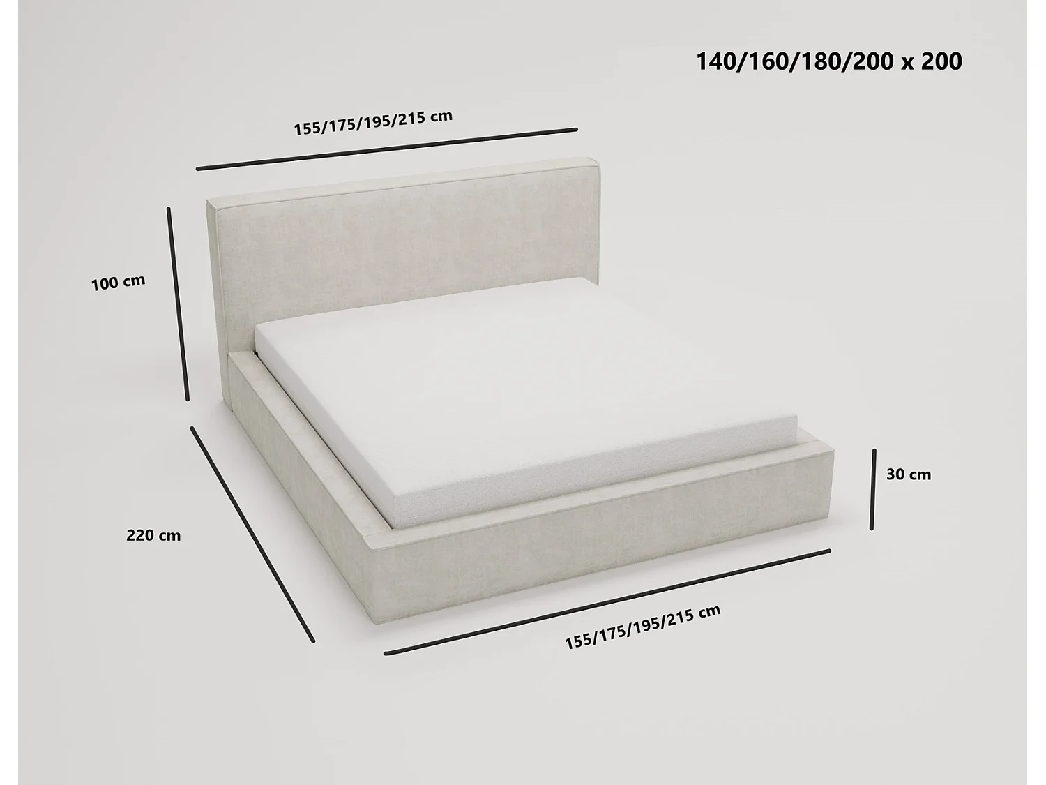Emporius Gestoffeerd bed 200x200 Amare - tweepersoonsbed met opbergruimte - fluwelen Crème (Komodo 10)