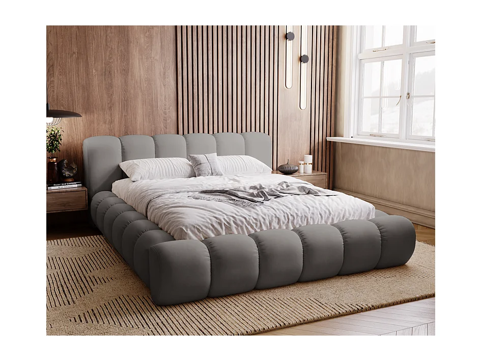 Emporius gestoffeerd bed 160x200 Cloud - Gestoffeerd Hoofdeinde, Lattenbodem, Opbergruimte - Tweepersoonsbed Fluweel - Donkergrijs (Jupiter 22)