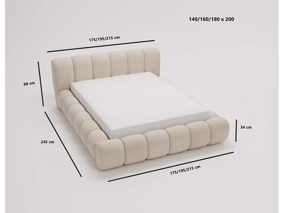 Emporius gestoffeerd bed 160x200 Cloud - Gestoffeerd Hoofdeinde, Lattenbodem, Opbergruimte - Tweepersoonsbed Fluweel - Donkergrijs (Jupiter 22)