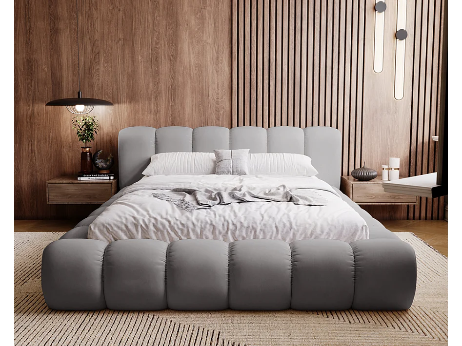 Emporius gestoffeerd bed 160x200 Cloud - Gestoffeerd Hoofdeinde, Lattenbodem, Opbergruimte - Tweepersoonsbed Fluweel - Donkergrijs (Jupiter 22)