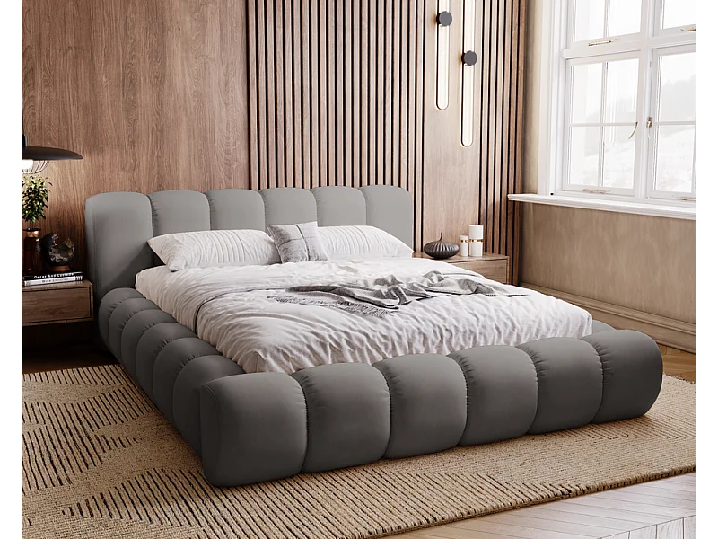 Emporius gestoffeerd bed 160x200 Cloud - Gestoffeerd Hoofdeinde, Lattenbodem, Opbergruimte - Tweepersoonsbed Fluweel - Donkergrijs (Jupiter 22)
