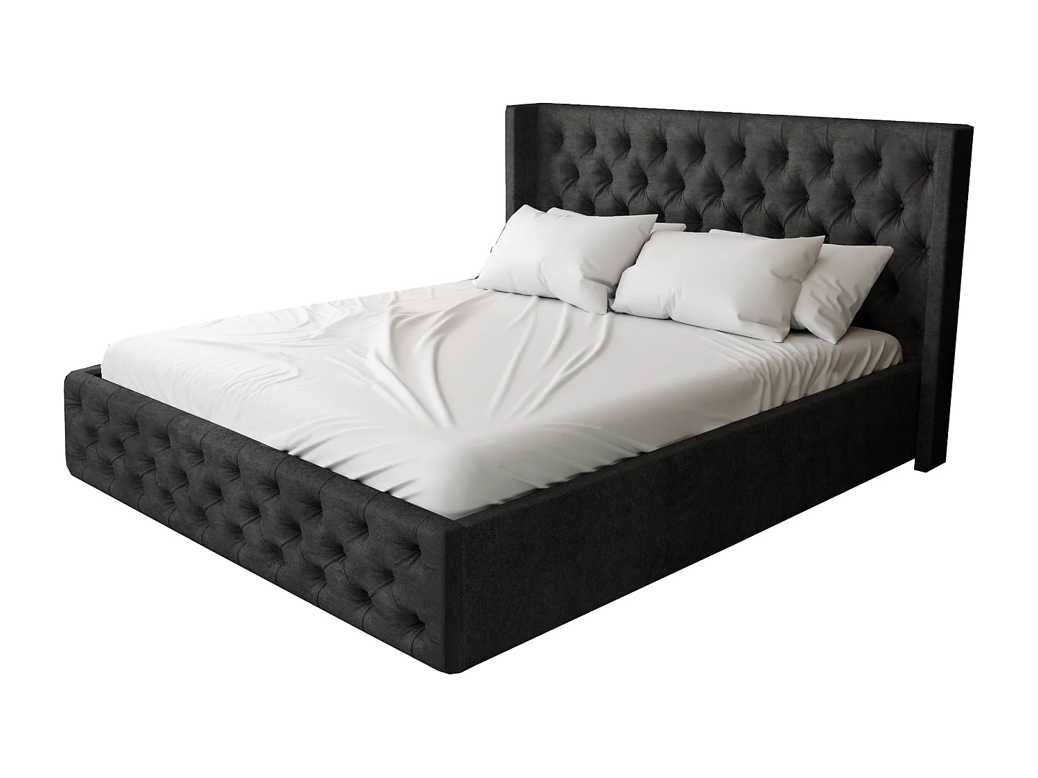 Emporius Lit adulte 160x200 Rolia - Lit double, capitonné - sommier à lattes, rangement, tête de lit - Velvet Noir (Kronos 07)