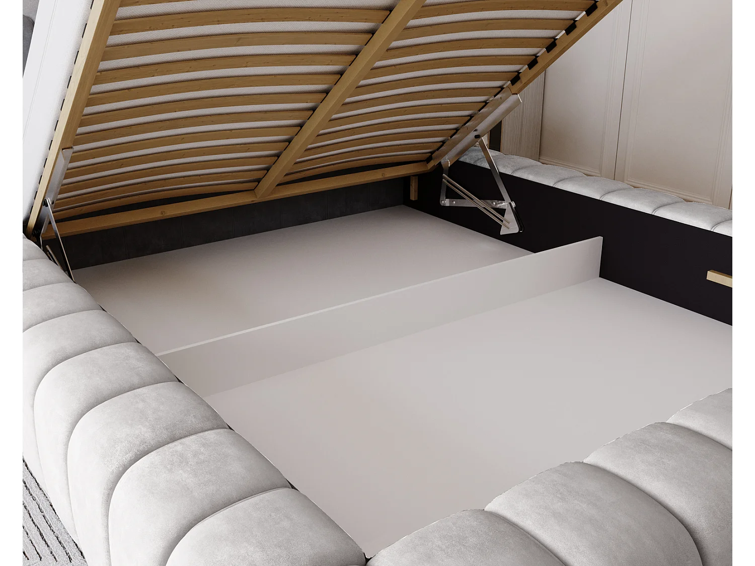 Emporius Lit avec Rangement 160x200cm Como, Lit capitonné, Lit adulte  - Mousse épaisse, tissu Velvet Gris clair (Whisper 16)