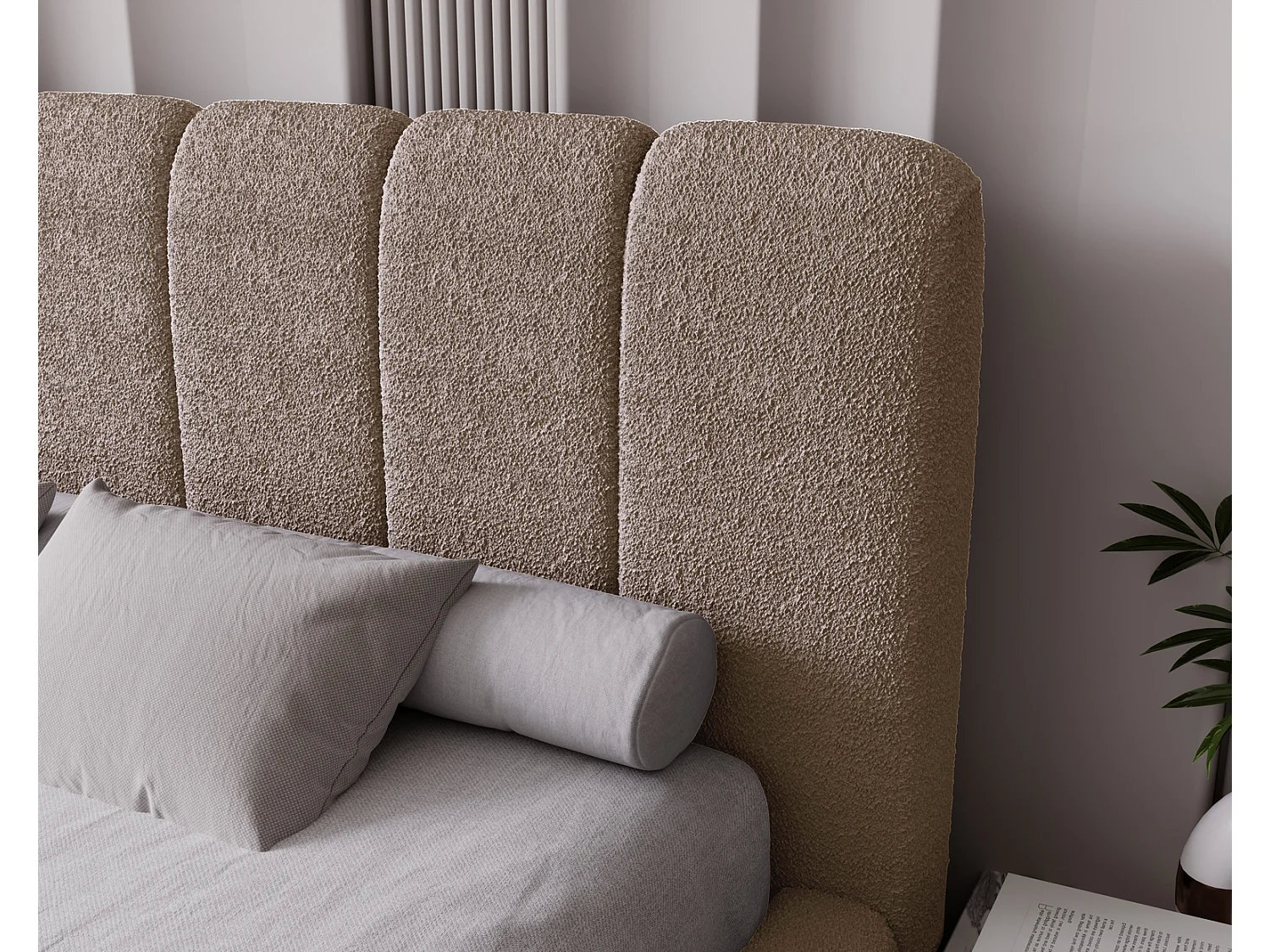 Emporius Lit coffre 180x200 Milan, Lit Rembourré avec Rangement - Lit bouclé Brun (Anthology 5)