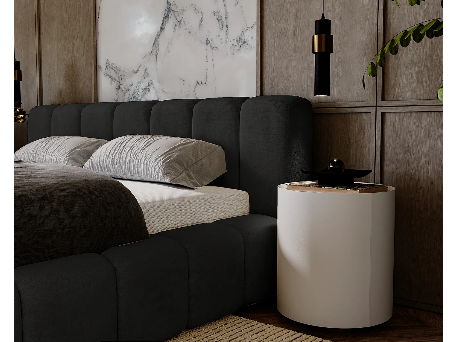 Emporius gestoffeerd tweepersoons bed 180x200 Bolonia - bed met opbergruimte - bed met lattenbodem - fluweel Zwart (Magic Velvet 2219)