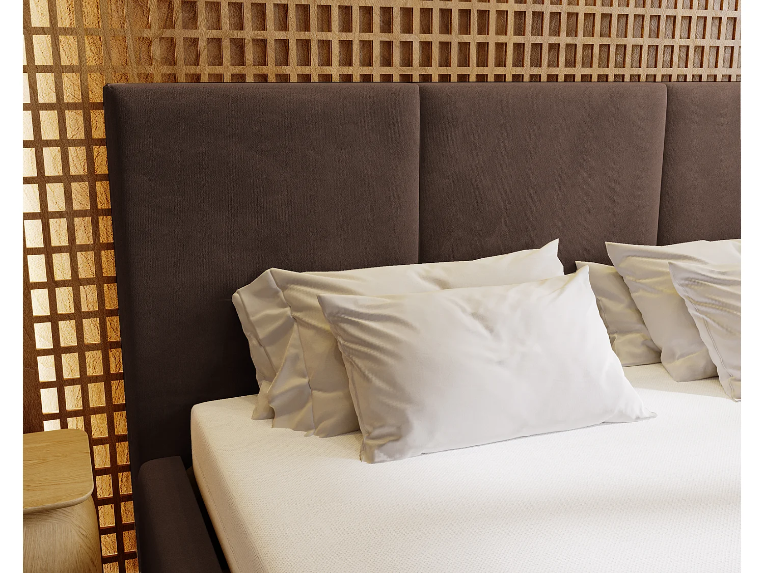 Emporius Lit 140x200 Lary - Lit avec rangement, Lit adulte rembourré - sommier à Lattes, tissu velours Brun (Magic Velvet 2205)