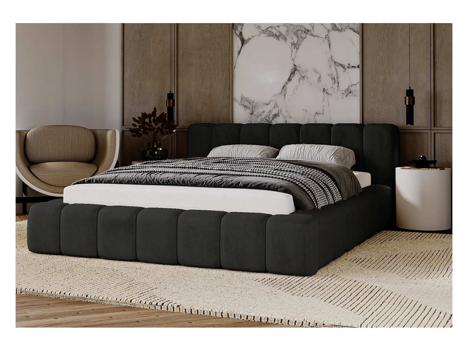 Emporius gestoffeerd tweepersoons bed 160x200 Bolonia - bed met opbergruimte - bed met lattenbodem - fluweel Zwart (Magic Velvet 2219)