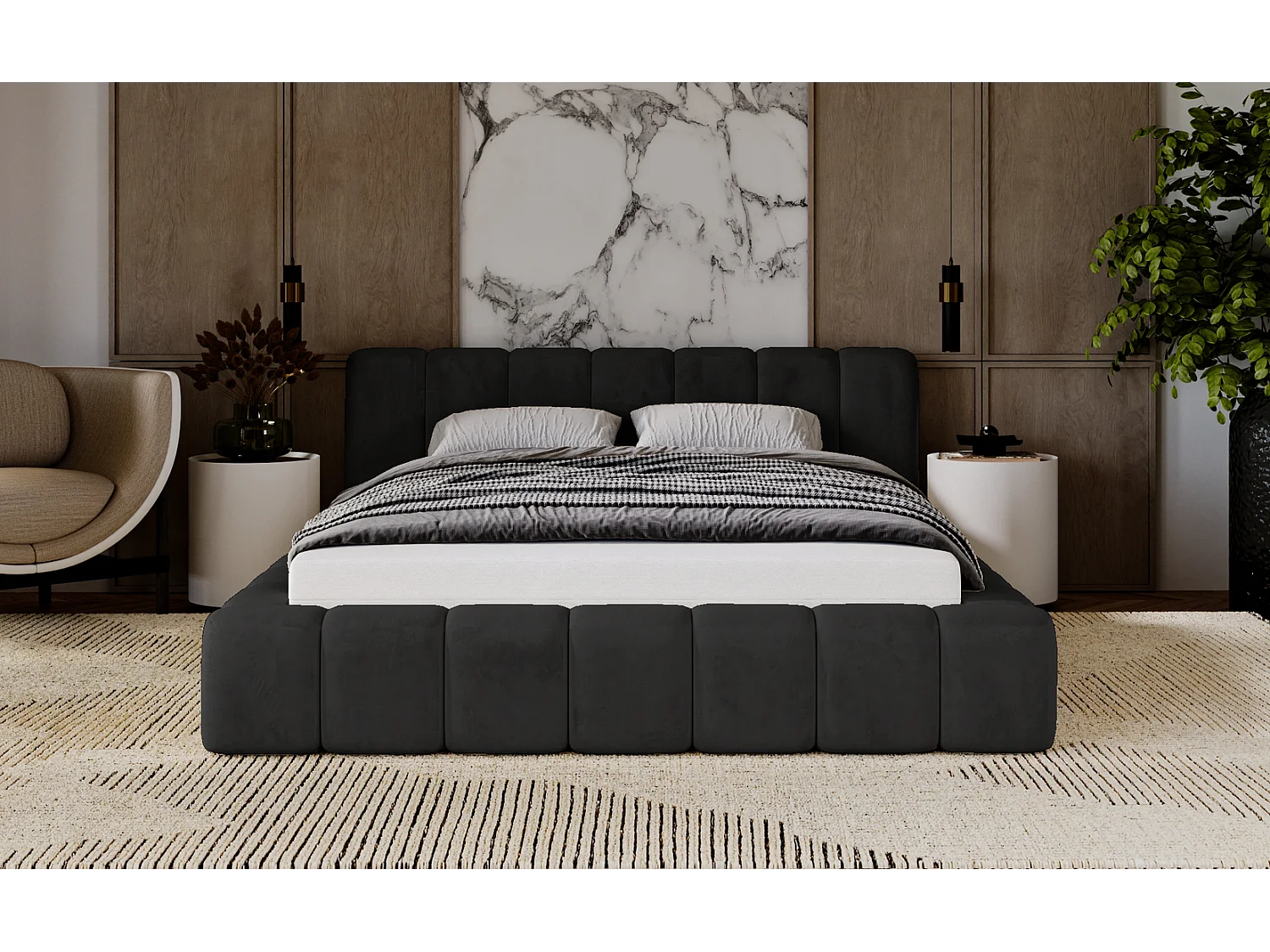 Emporius gestoffeerd tweepersoons bed 160x200 Bolonia - bed met opbergruimte - bed met lattenbodem - fluweel Zwart (Magic Velvet 2219)