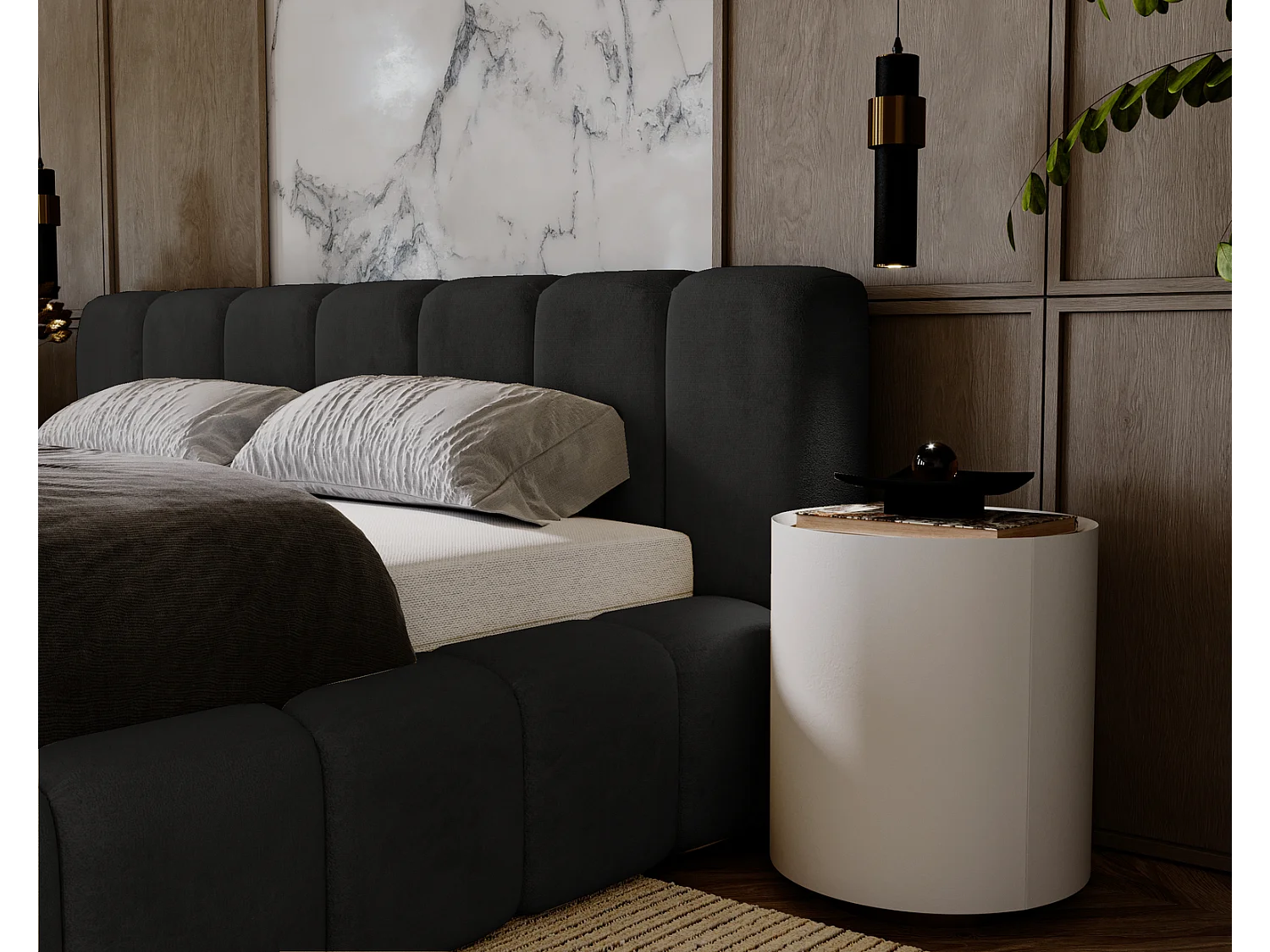 Emporius gestoffeerd tweepersoons bed 160x200 Bolonia - bed met opbergruimte - bed met lattenbodem - fluweel Zwart (Magic Velvet 2219)