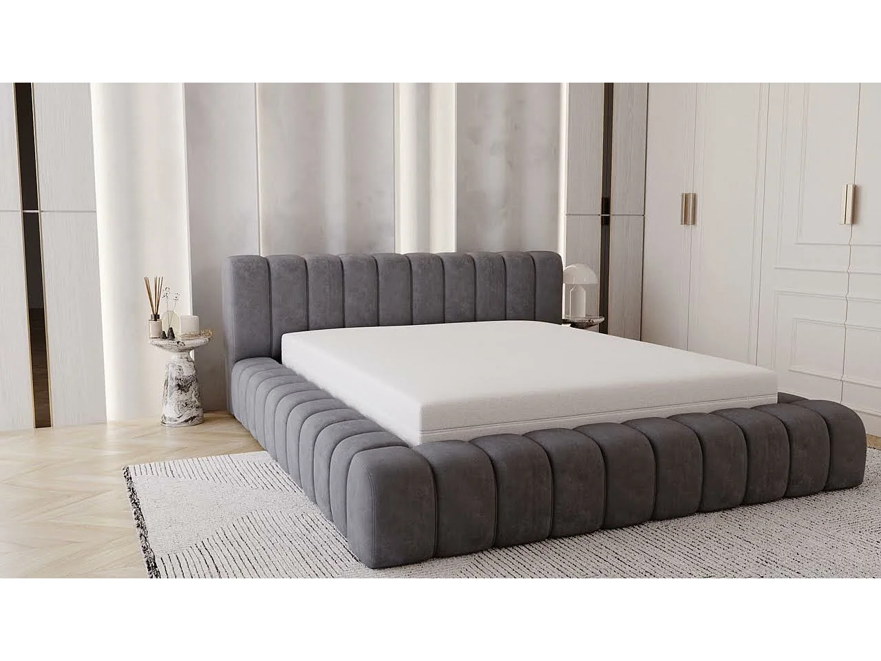 Emporius Lit avec Rangement 180x200cm Como, Lit capitonné, Lit adulte  - Mousse épaisse, tissu Velvet Brun (Whisper 5)