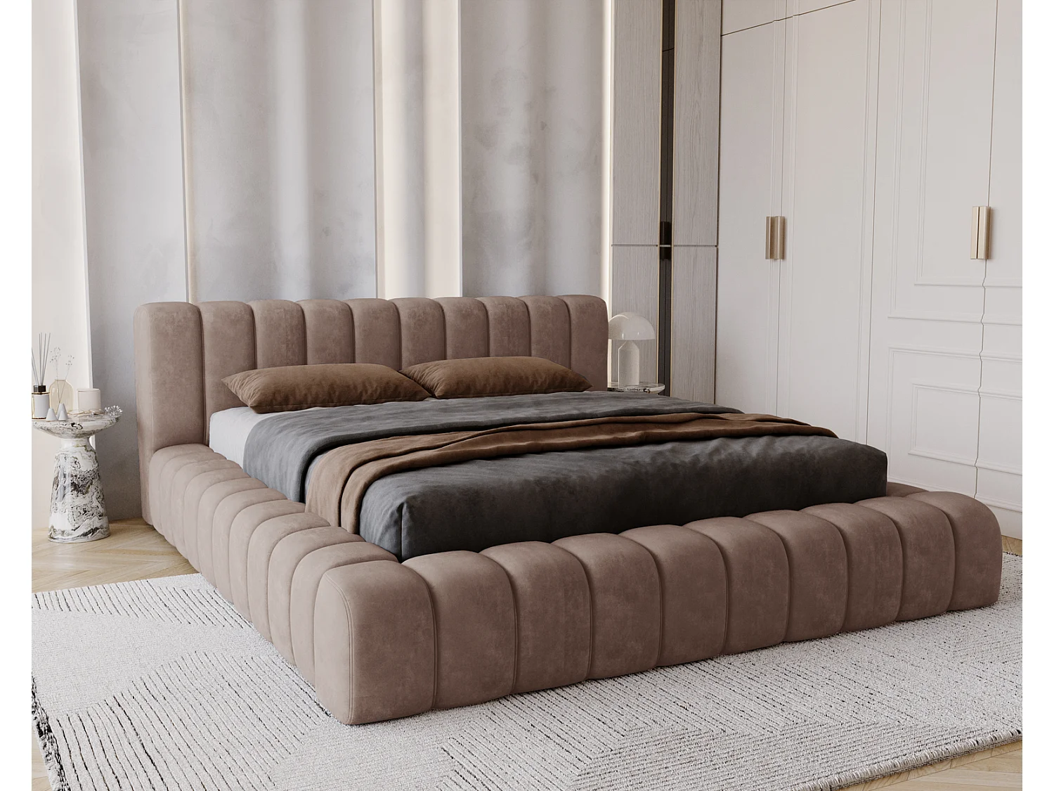 Emporius Lit avec Rangement 180x200cm Como, Lit capitonné, Lit adulte  - Mousse épaisse, tissu Velvet Brun (Whisper 5)