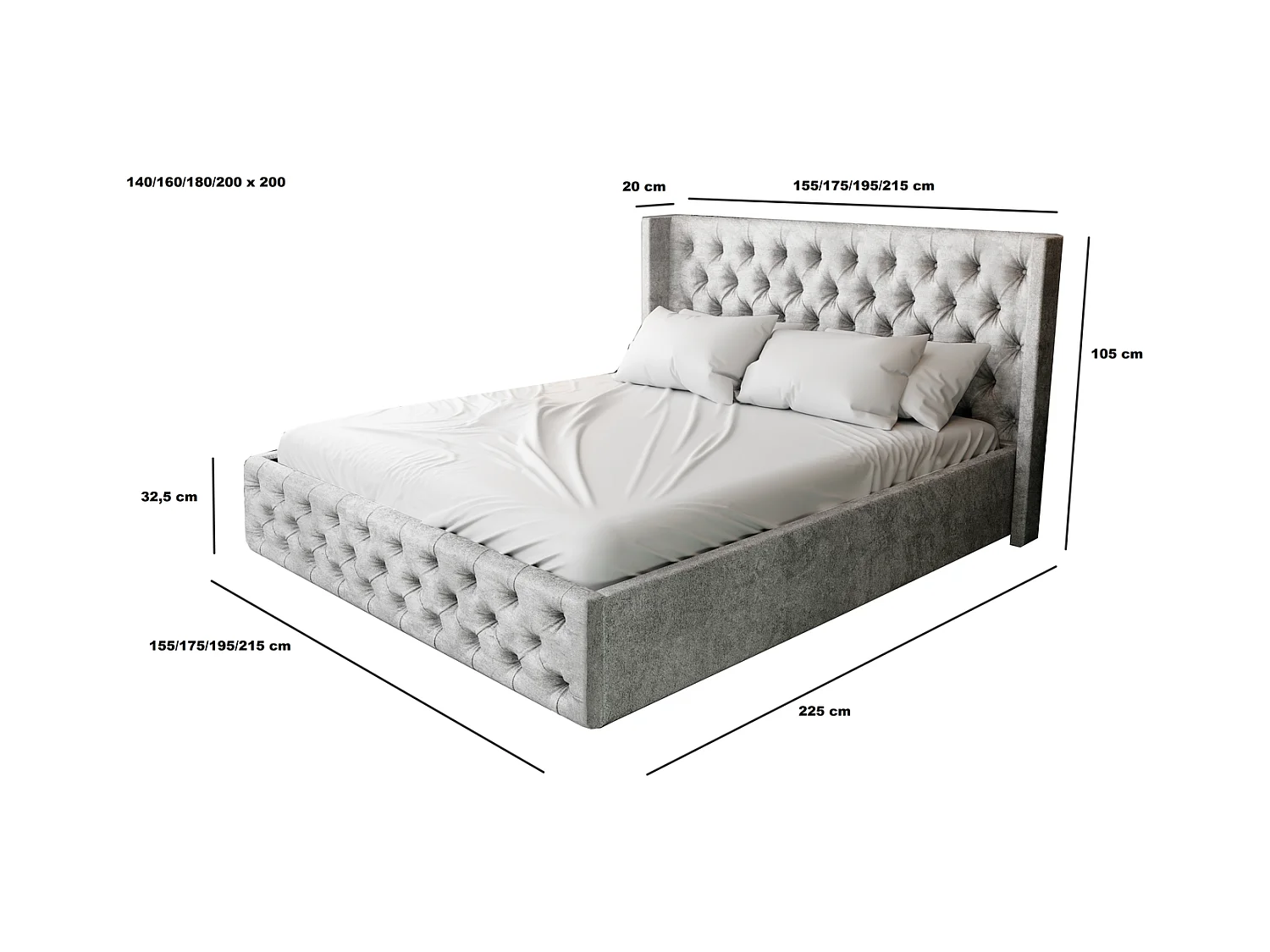 Emporius Lit adulte 200x200 Rolia - Lit double, capitonné - sommier à lattes, rangement, tête de lit - Velvet Beige (Paros 02)