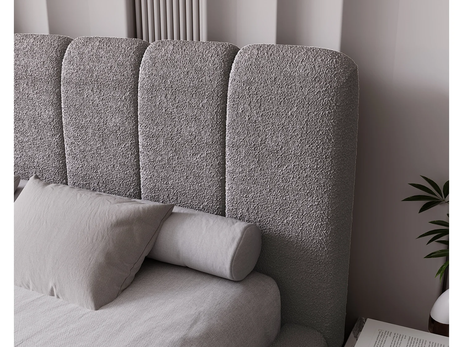 Emporius Lit coffre 160x200 Milan, Lit Rembourré avec Rangement - Lit bouclé Gris clair (Anthology 15)