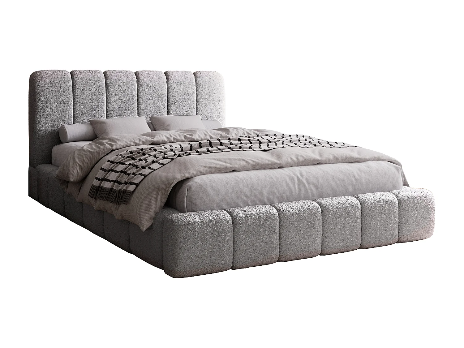 Emporius Lit coffre 160x200 Milan, Lit Rembourré avec Rangement - Lit bouclé Gris clair (Anthology 15)
