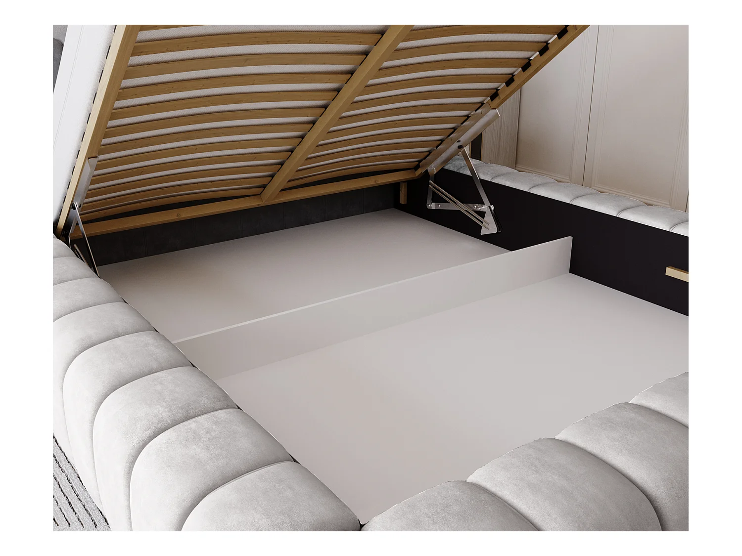 Emporius Lit avec Rangement 140x200cm Como, Lit capitonné, Lit adulte  - Mousse épaisse, tissu Velvet Gris clair (Whisper 16)