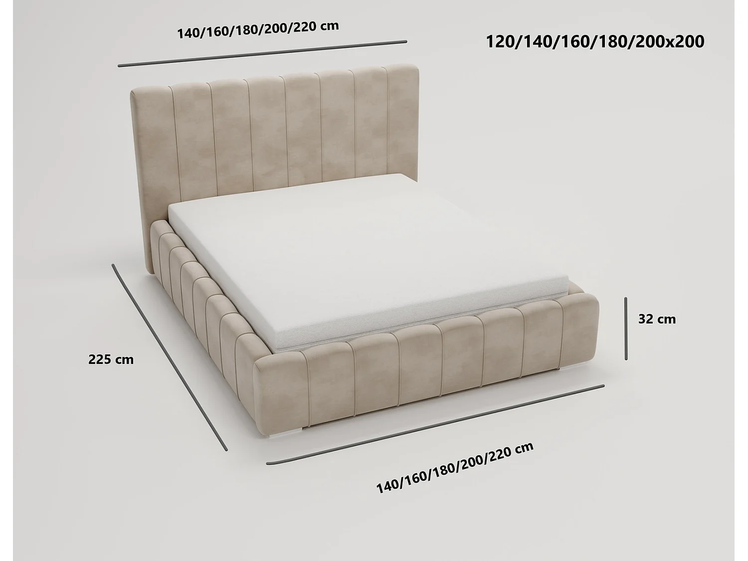 Emporius Lit Capitonné 160x200 Lisbon - Lit avec Sommier à Lattes, Rangement, Tête de Lit - Lit double velvet Beige (Magic Velvet 2201)