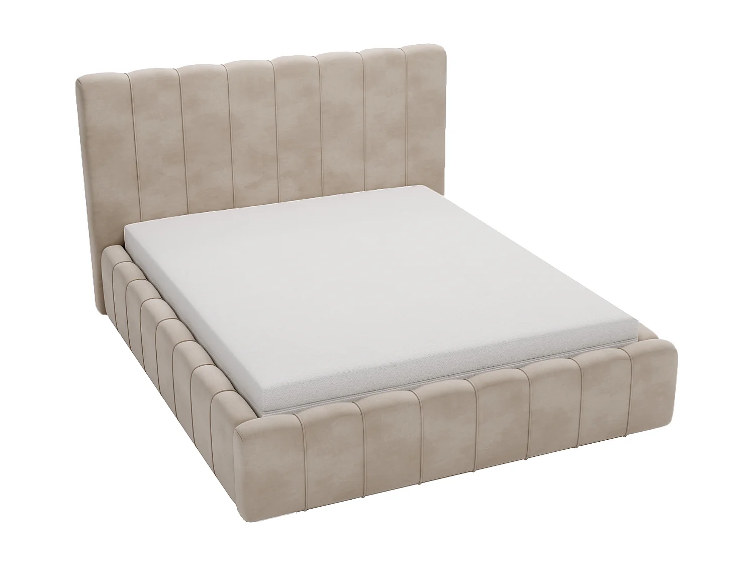 Emporius Lit Capitonné 160x200 Lisbon - Lit avec Sommier à Lattes, Rangement, Tête de Lit - Lit double velvet Beige (Magic Velvet 2201)