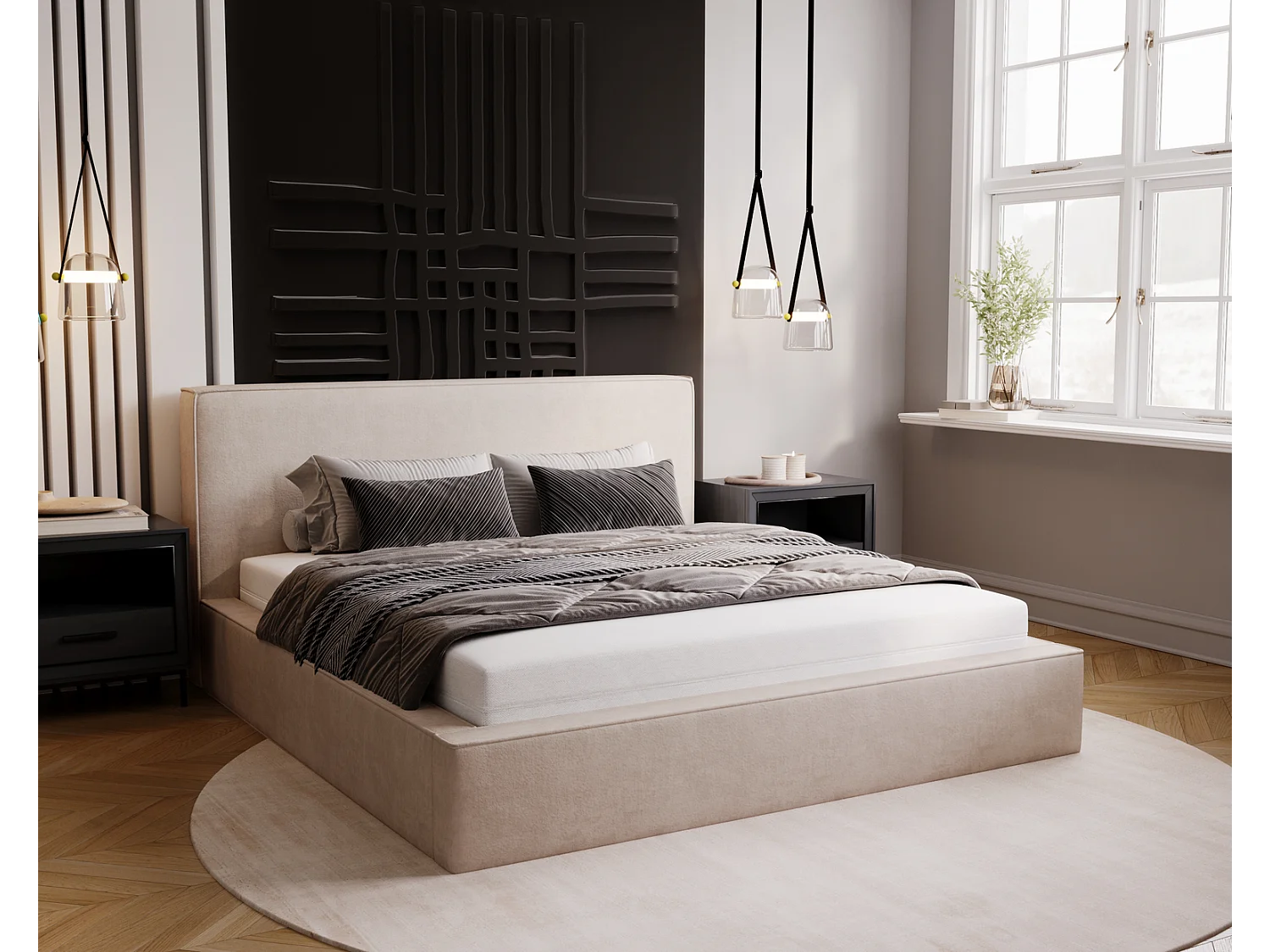 Emporius Gestoffeerd bed 140x200 Amare - tweepersoonsbed met opbergruimte - fluwelen Beige (Komodo 11)