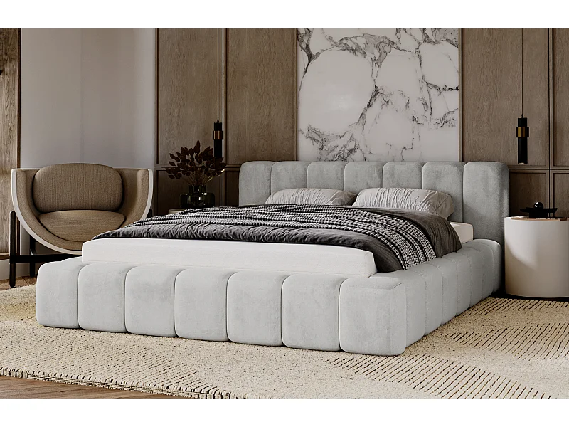 Emporius gestoffeerd tweepersoons bed 180x200 Bolonia - bed met opbergruimte - bed met lattenbodem - fluweel Lichtgrijs (Magic Velvet 2218)