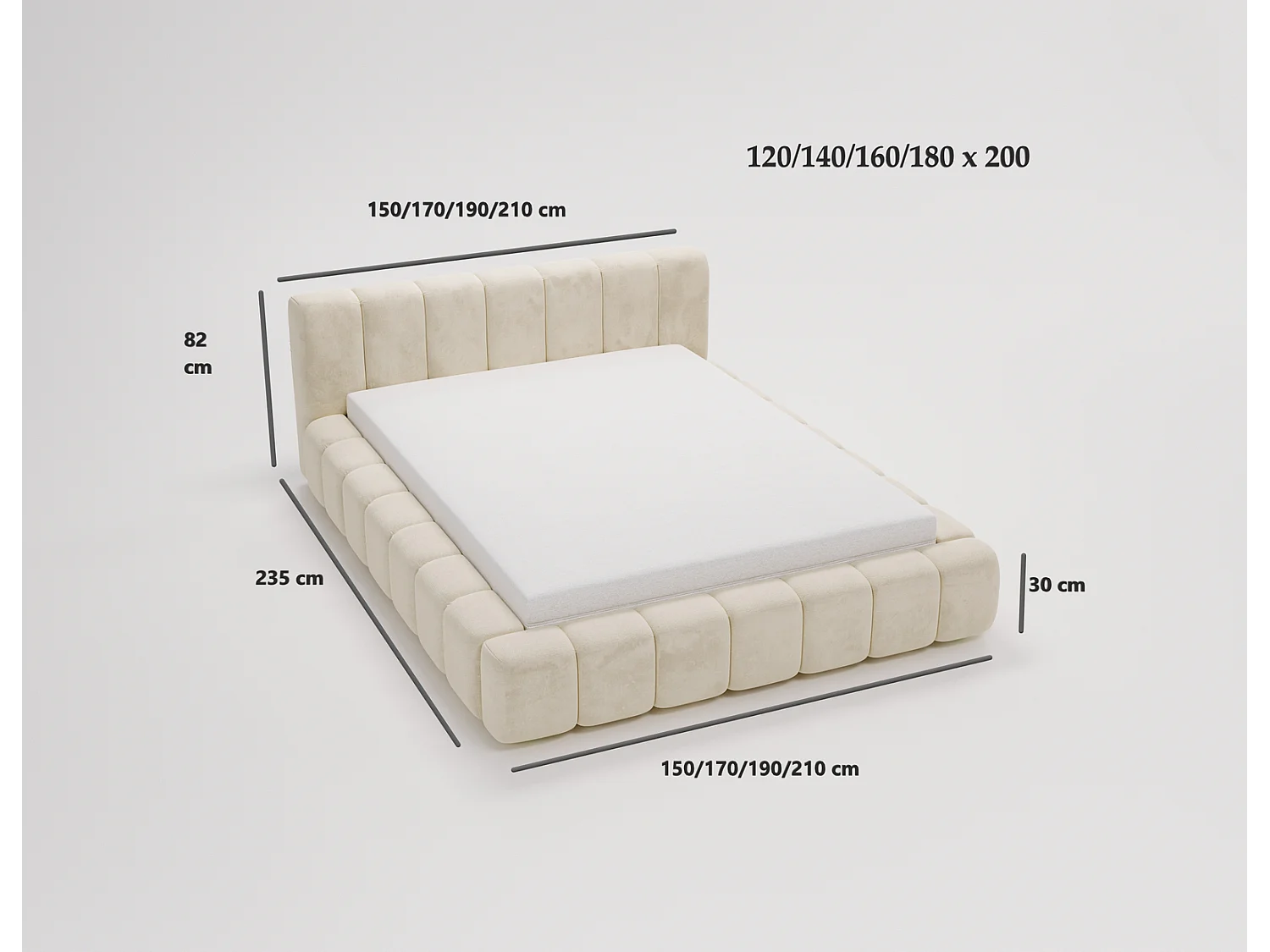 Emporius gestoffeerd tweepersoons bed 180x200 Bolonia - bed met opbergruimte - bed met lattenbodem - fluweel Lichtgrijs (Magic Velvet 2218)