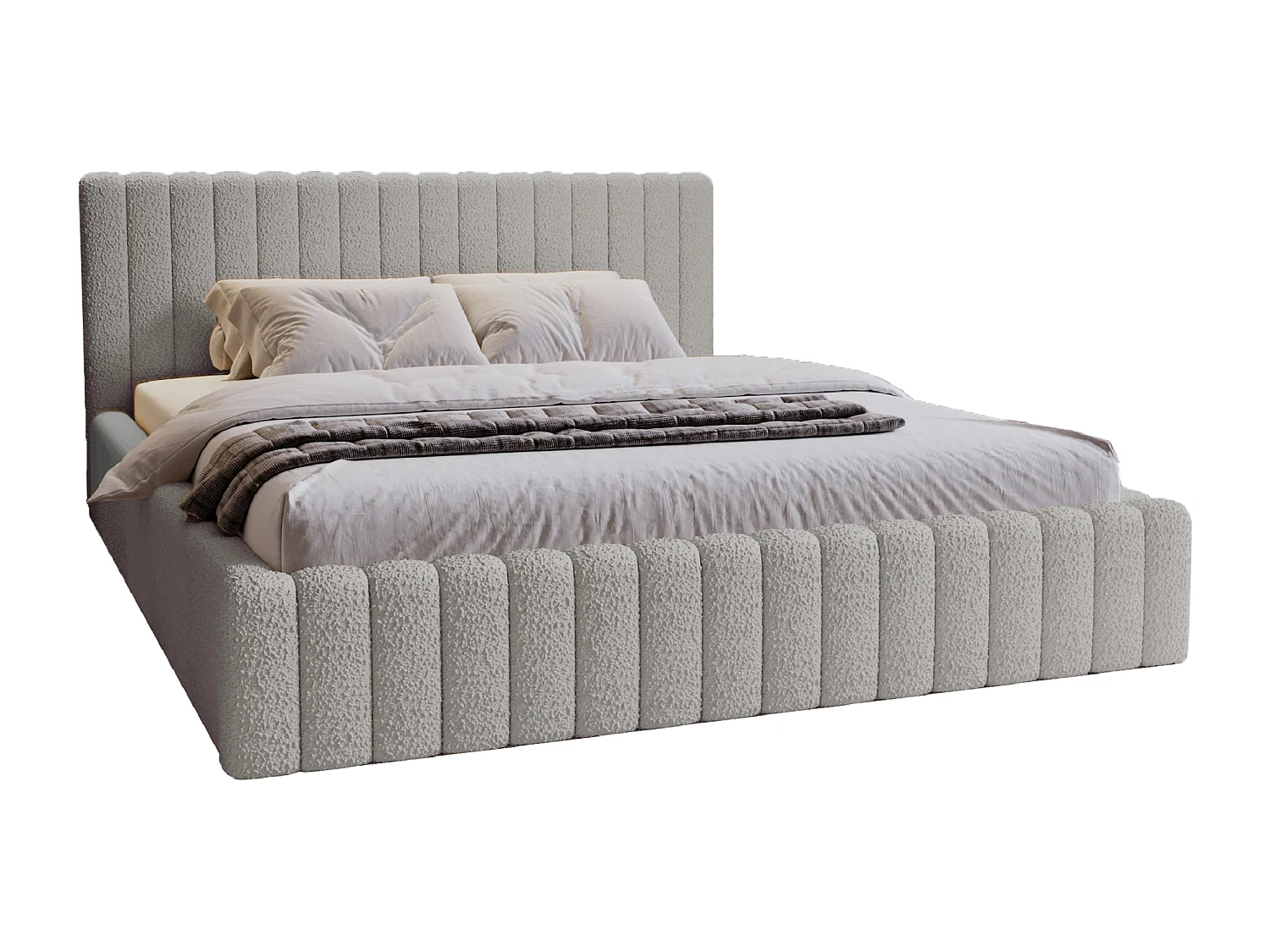 Emporius Lit Rembourré 180x200 cm Billo - lit double avec Rangement, Tête de Lit - Lit adulte, Chambre d'Adolescent - Bouclé Gris clair (Anthology 15)