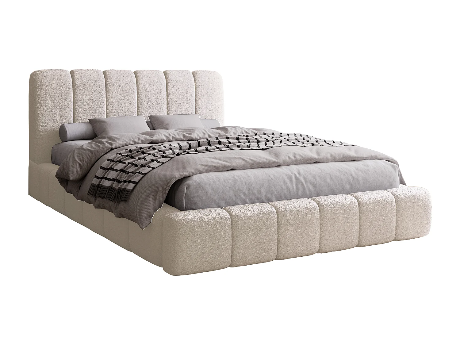 Emporius Lit coffre 200x200 Milan, Lit Rembourré avec Rangement - Lit bouclé Crème (Anthology 1)