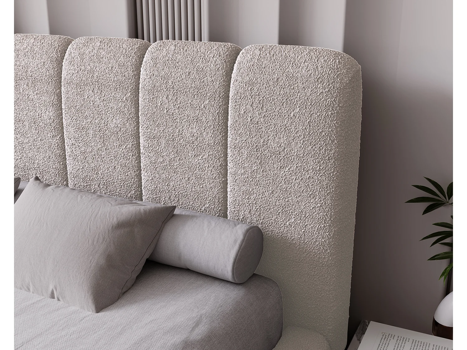 Emporius Lit coffre 200x200 Milan, Lit Rembourré avec Rangement - Lit bouclé Crème (Anthology 1)