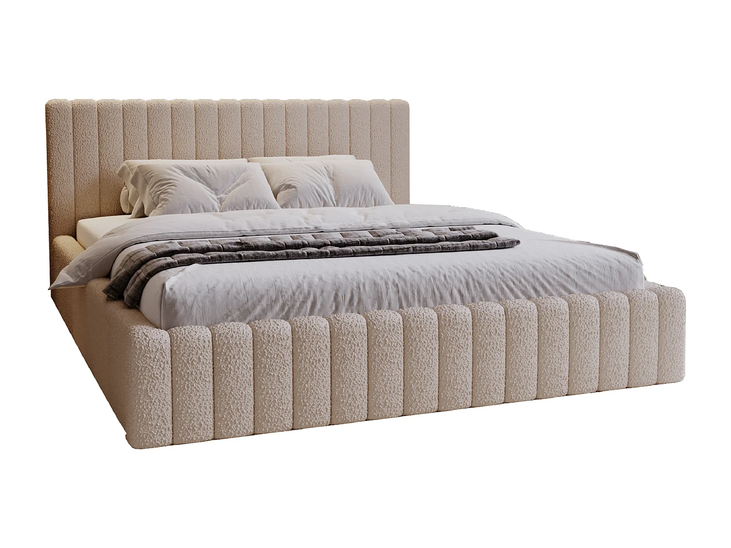 Emporius Lit Rembourré 160x200 cm Billo - lit double avec Rangement, Tête de Lit - Lit adulte, Chambre d'Adolescent - Bouclé Beige (Anthology 3)