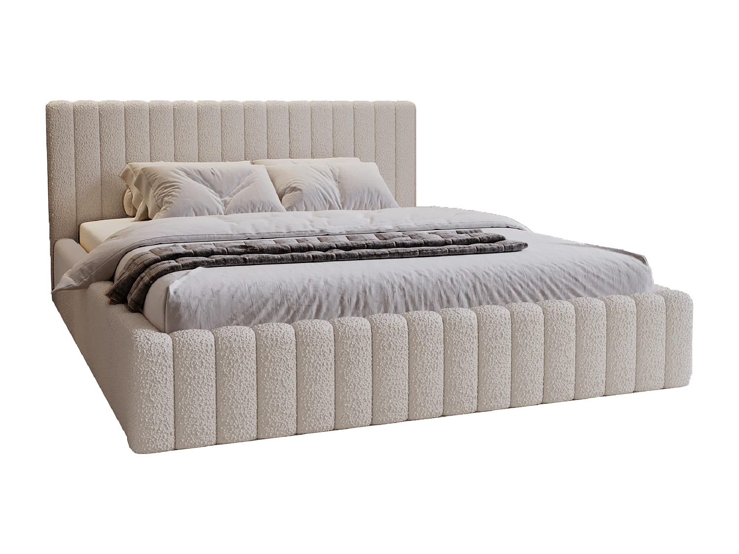 Emporius Lit Rembourré 200x200 cm Billo - lit double avec Rangement, Tête de Lit - Lit adulte, Chambre d'Adolescent - Bouclé Crème (Anthology 1)