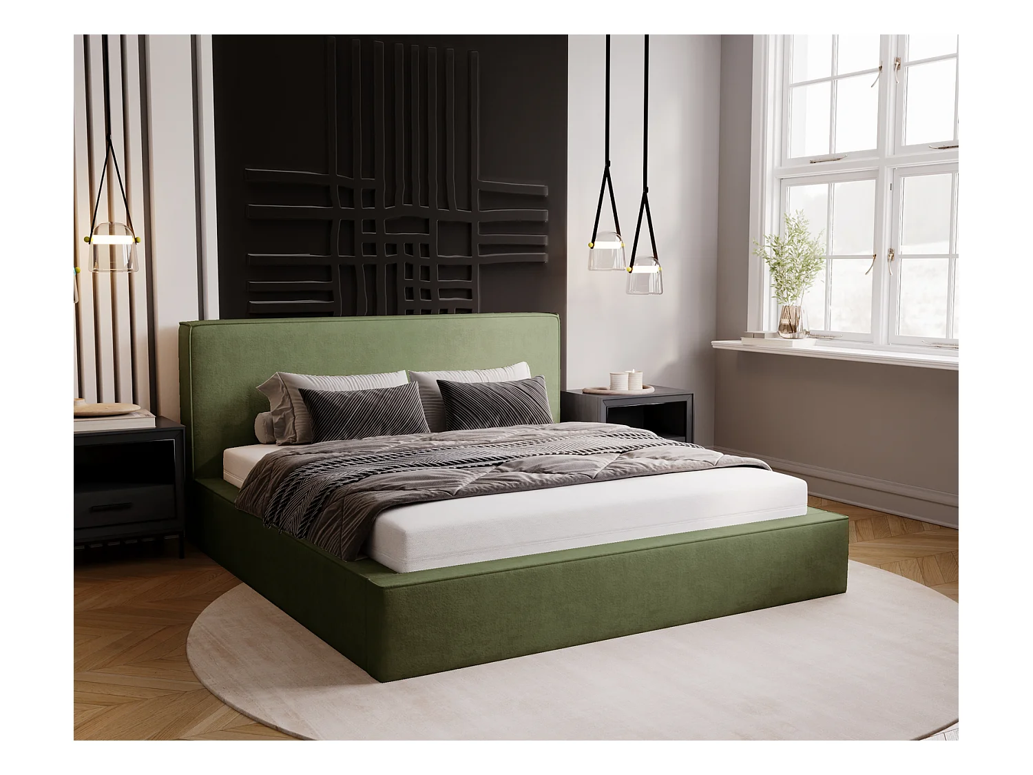 Emporius Lit double, lit adulte avec Rangement 140x200 cm Amare - Velour Vert (Komodo 61)