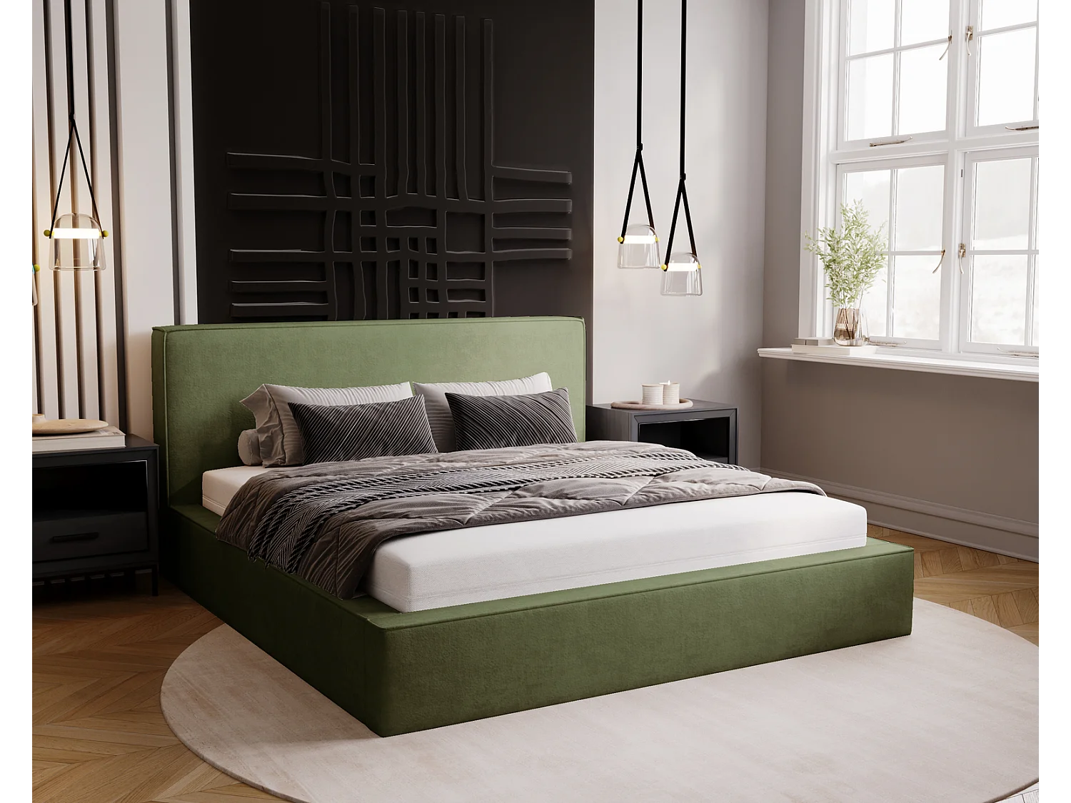 Emporius Gestoffeerd bed 140x200 Amare - tweepersoonsbed met opbergruimte - fluwelen Groen (Komodo 61)