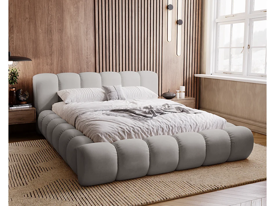 Emporius Lit avec sommier 140x200 Cloud - Lit rembourré, Lit adulte - Lit double avec Rangement, tête de lit - Velvet Gris (Jupiter 21)