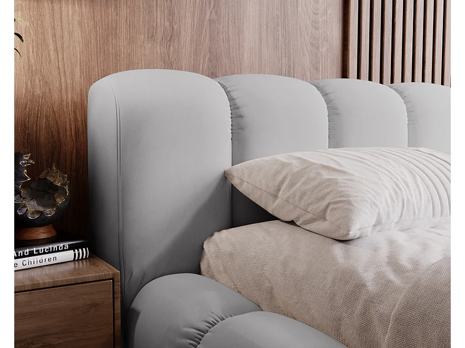 Emporius Lit avec sommier 140x200 Cloud - Lit rembourré, Lit adulte - Lit double avec Rangement, tête de lit - Velvet Gris (Jupiter 21)