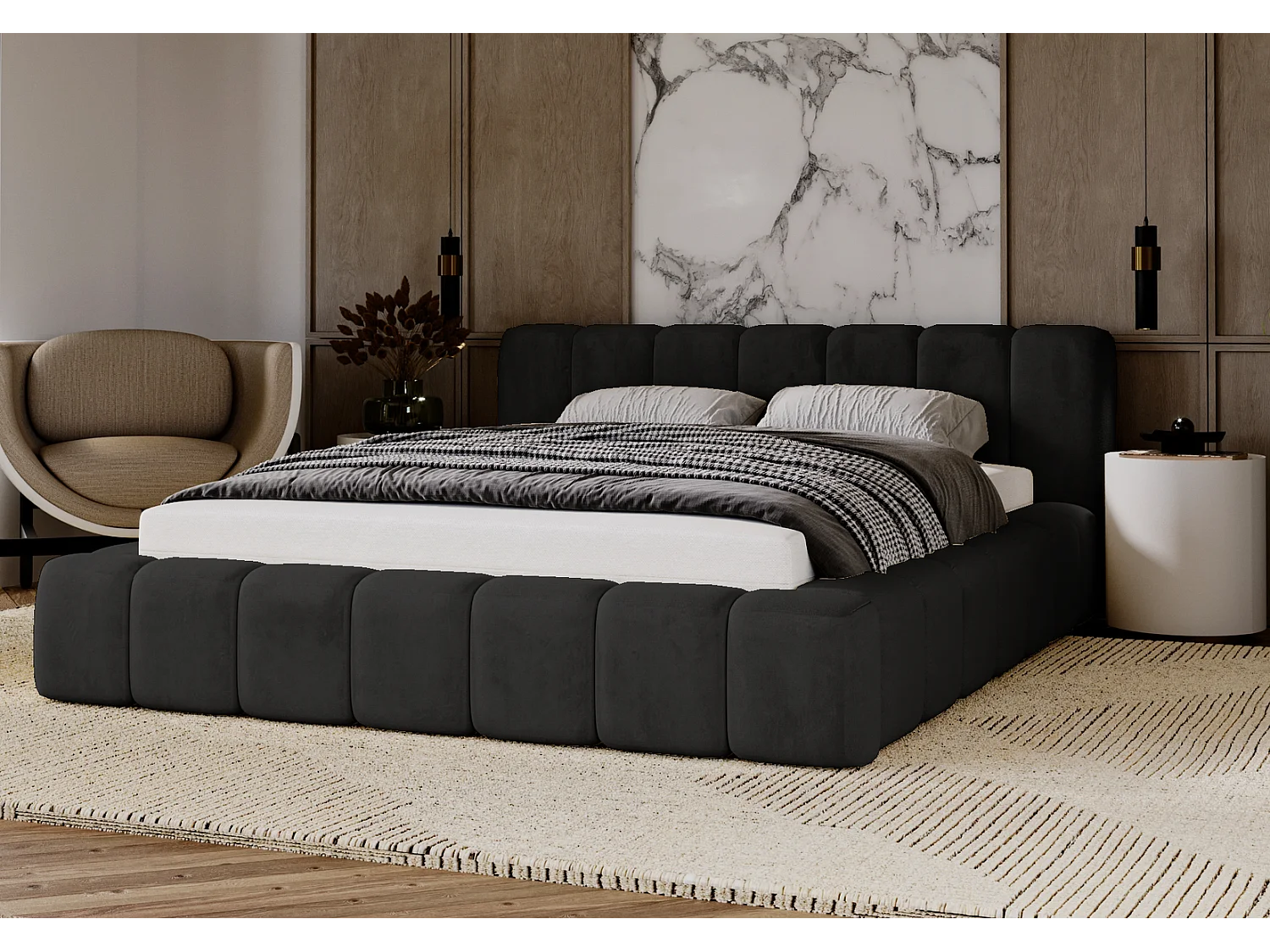 Emporius gestoffeerd tweepersoons bed 140x200 Bolonia - bed met opbergruimte - bed met lattenbodem - fluweel Zwart (Magic Velvet 2219)