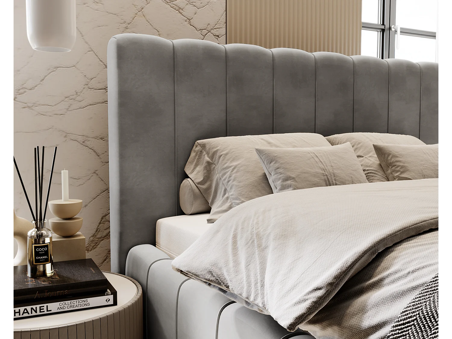 Emporius Gestoffeerd Bed 200x200 Lisbon - bed met opbergruimte, Tweepersoonsbed - Slaapkamer, Tienerkamer - Fluweel Grijs (Magic Velvet 2217)