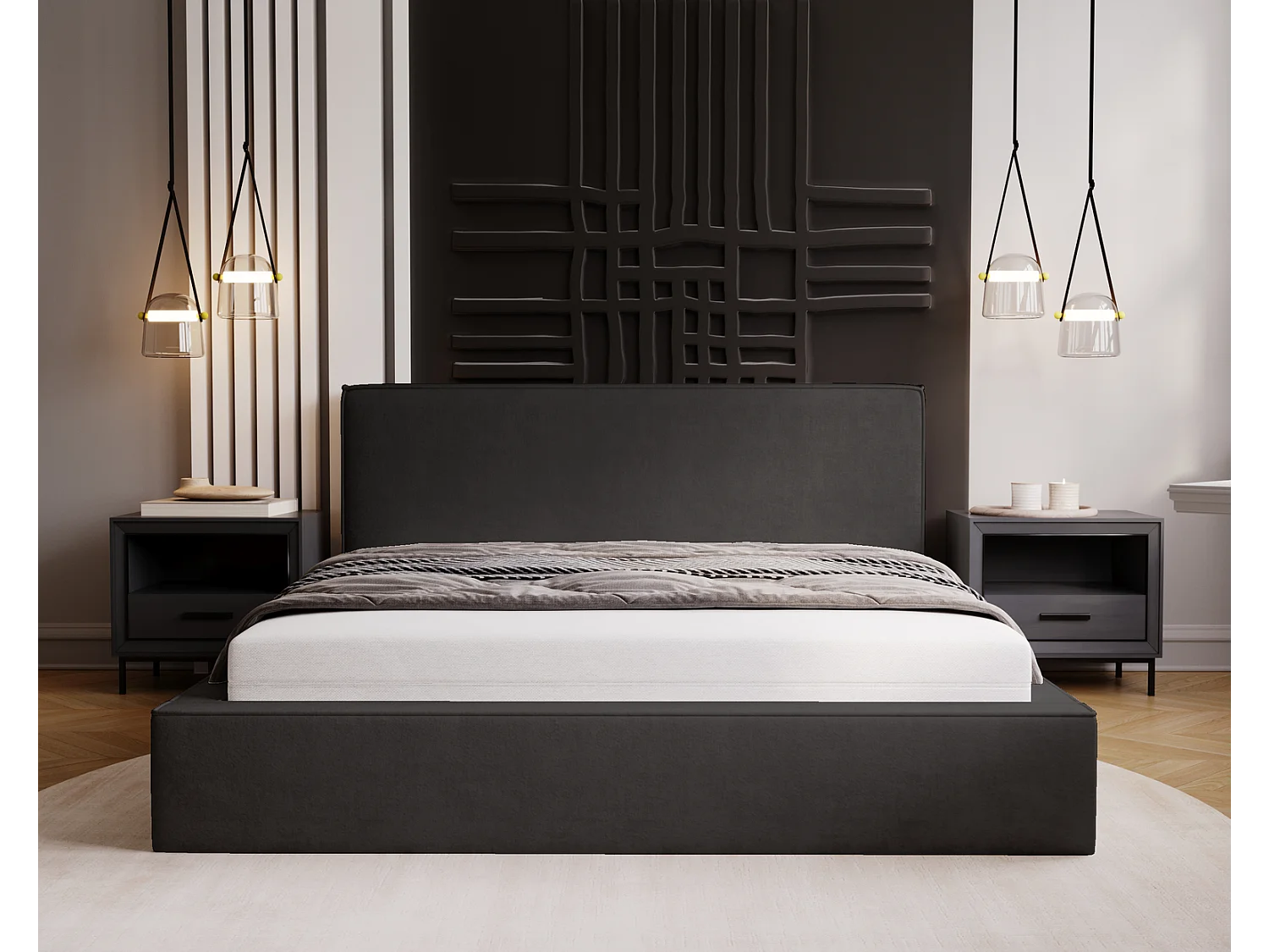 Emporius Gestoffeerd bed 180x200 Amare - tweepersoonsbed met opbergruimte - fluwelen Zwart (Komodo 23)