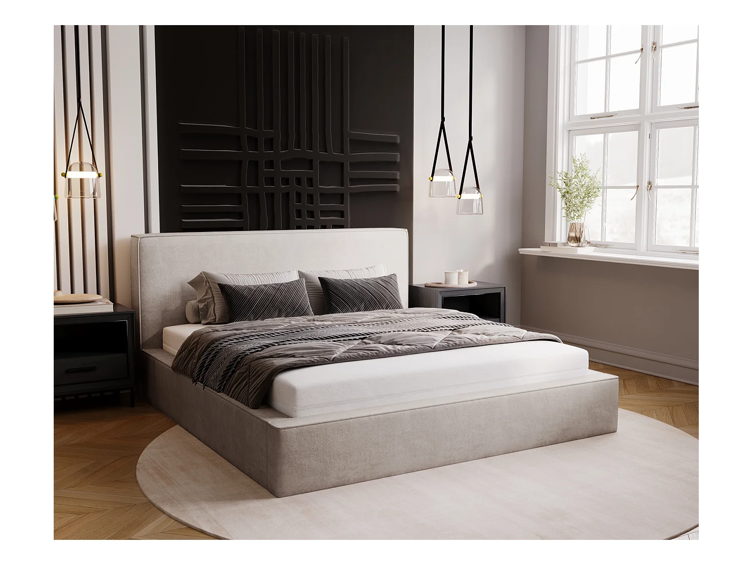 Emporius Gestoffeerd bed 200x200 Amare - tweepersoonsbed met opbergruimte - fluwelen Lichtgrijs (Komodo 20)