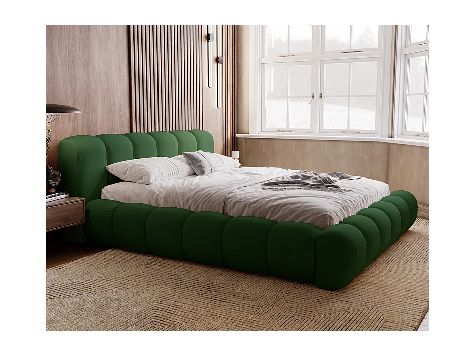 Emporius Lit avec sommier 160x200 Cloud - Lit rembourré, Lit adulte - Lit double avec Rangement, tête de lit - Velvet Vert (Jupiter 61)