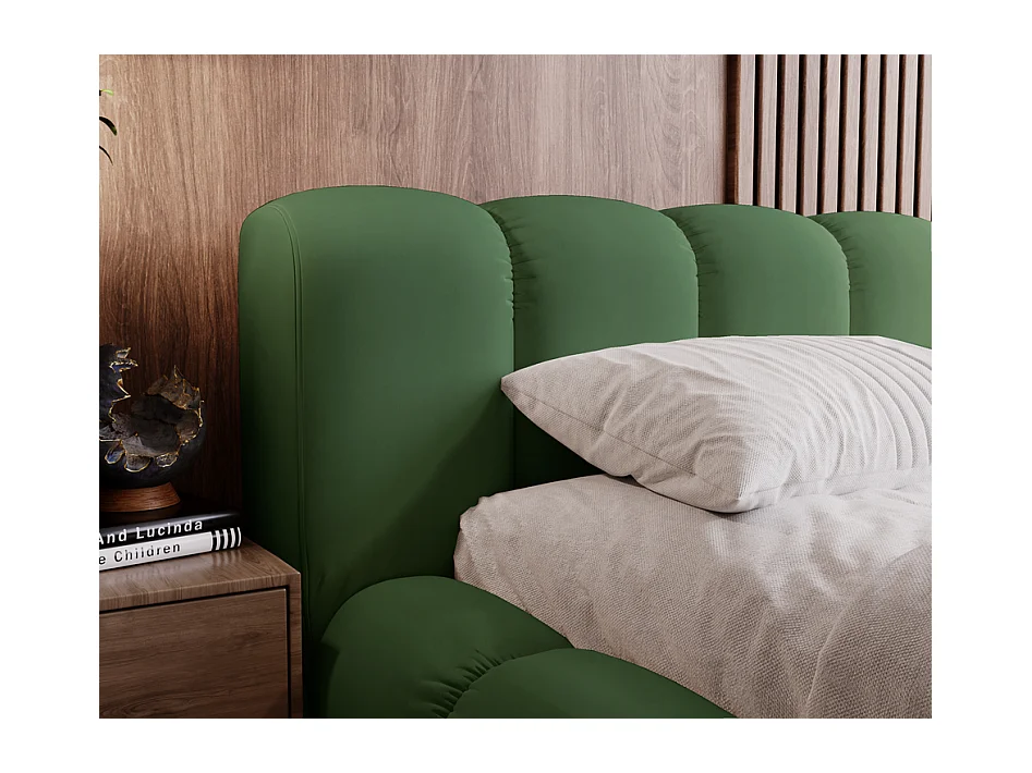 Emporius Lit avec sommier 160x200 Cloud - Lit rembourré, Lit adulte - Lit double avec Rangement, tête de lit - Velvet Vert (Jupiter 61)