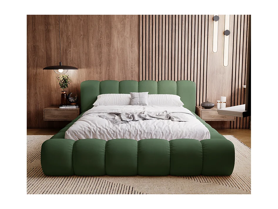Emporius Lit avec sommier 160x200 Cloud - Lit rembourré, Lit adulte - Lit double avec Rangement, tête de lit - Velvet Vert (Jupiter 61)