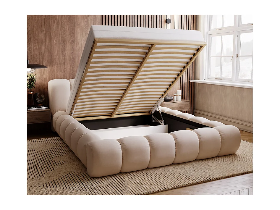 Emporius Lit avec sommier 160x200 Cloud - Lit rembourré, Lit adulte - Lit double avec Rangement, tête de lit - Velvet Vert (Jupiter 61)