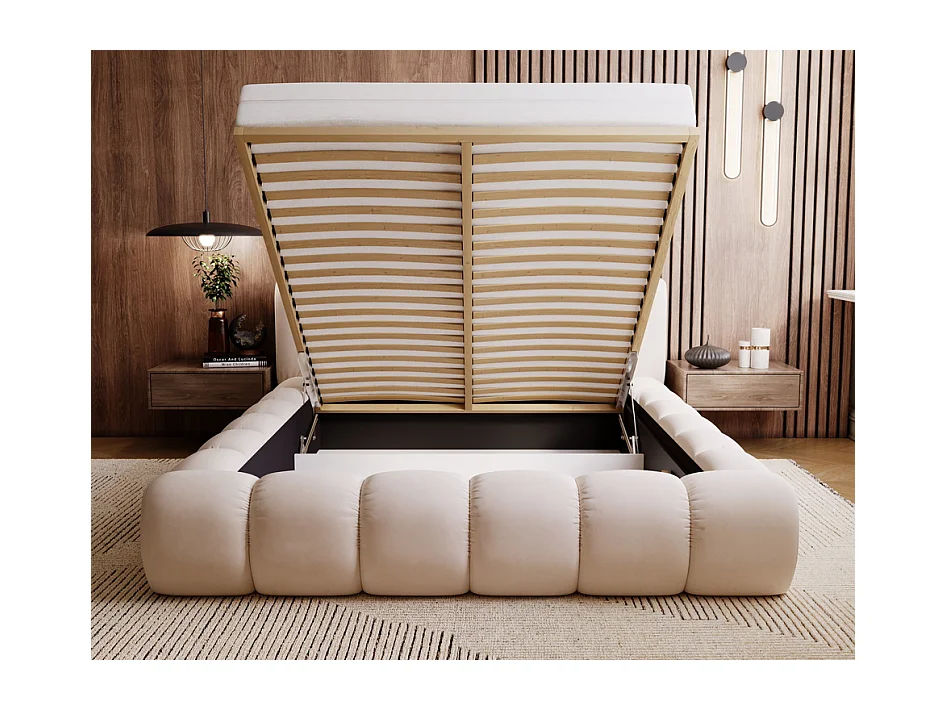 Emporius Lit avec sommier 160x200 Cloud - Lit rembourré, Lit adulte - Lit double avec Rangement, tête de lit - Velvet Vert (Jupiter 61)