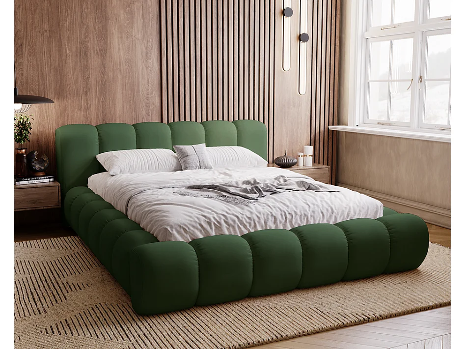 Emporius Lit avec sommier 160x200 Cloud - Lit rembourré, Lit adulte - Lit double avec Rangement, tête de lit - Velvet Vert (Jupiter 61)