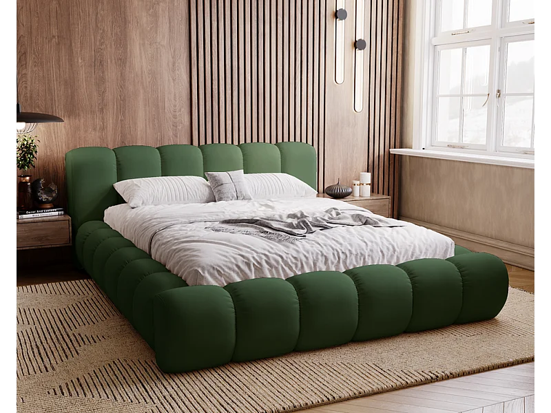 Emporius gestoffeerd bed 160x200 Cloud - Gestoffeerd Hoofdeinde, Lattenbodem, Opbergruimte - Tweepersoonsbed Fluweel - Groen (Jupiter 61)