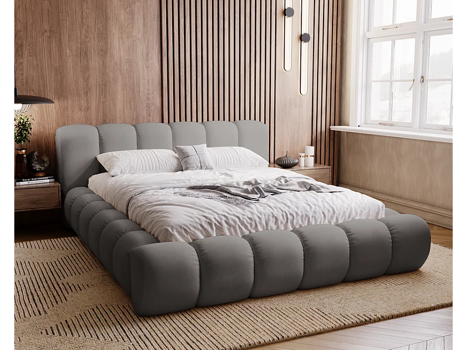 Emporius gestoffeerd bed 140x200 Cloud - Gestoffeerd Hoofdeinde, Lattenbodem, Opbergruimte - Tweepersoonsbed Fluweel - Donkergrijs (Jupiter 22)